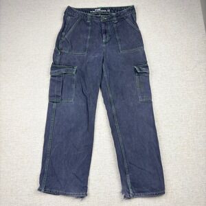 HT Denim Mens Hi-Rise Carpenter Pants Gray Neon Green Stitch Y2K Cargo 32x28